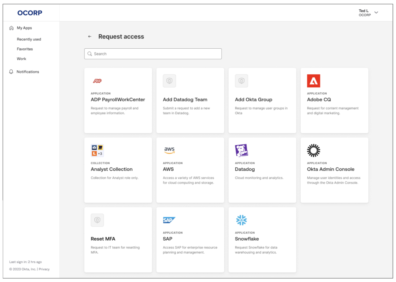 Screenshot of Okta user dashboard