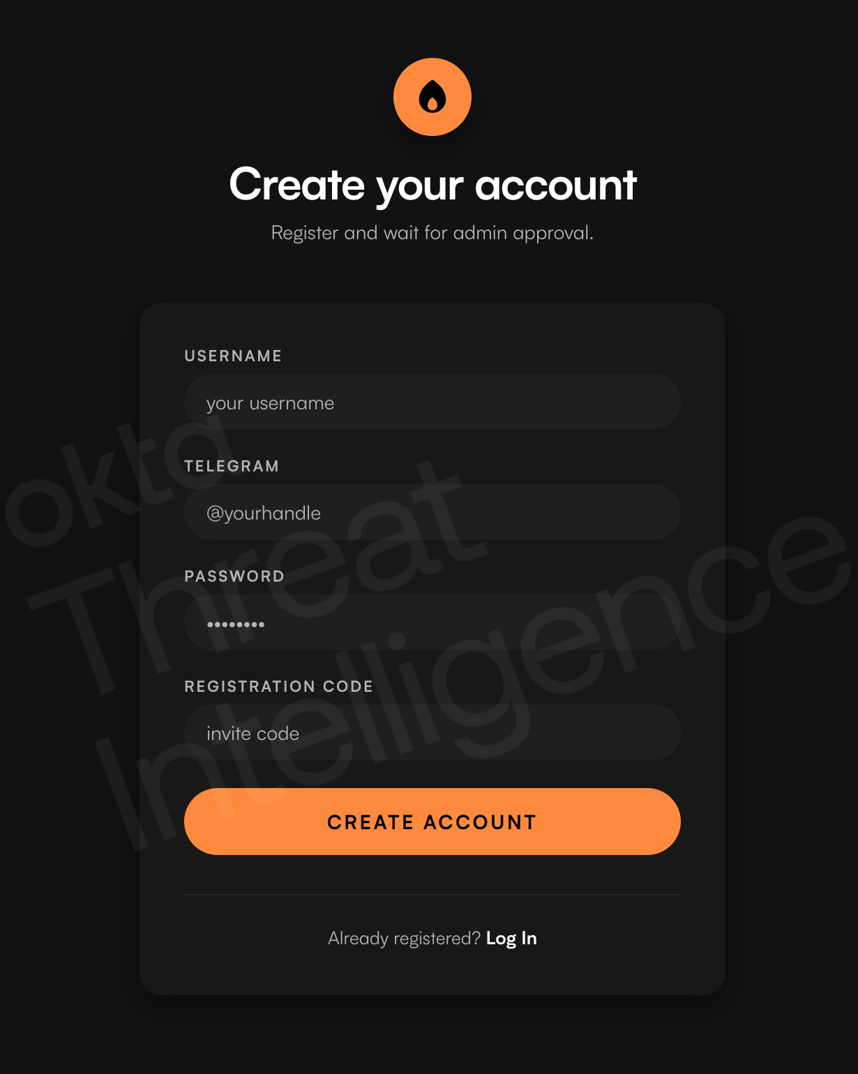 Figure 2. The Work Panel user registration page