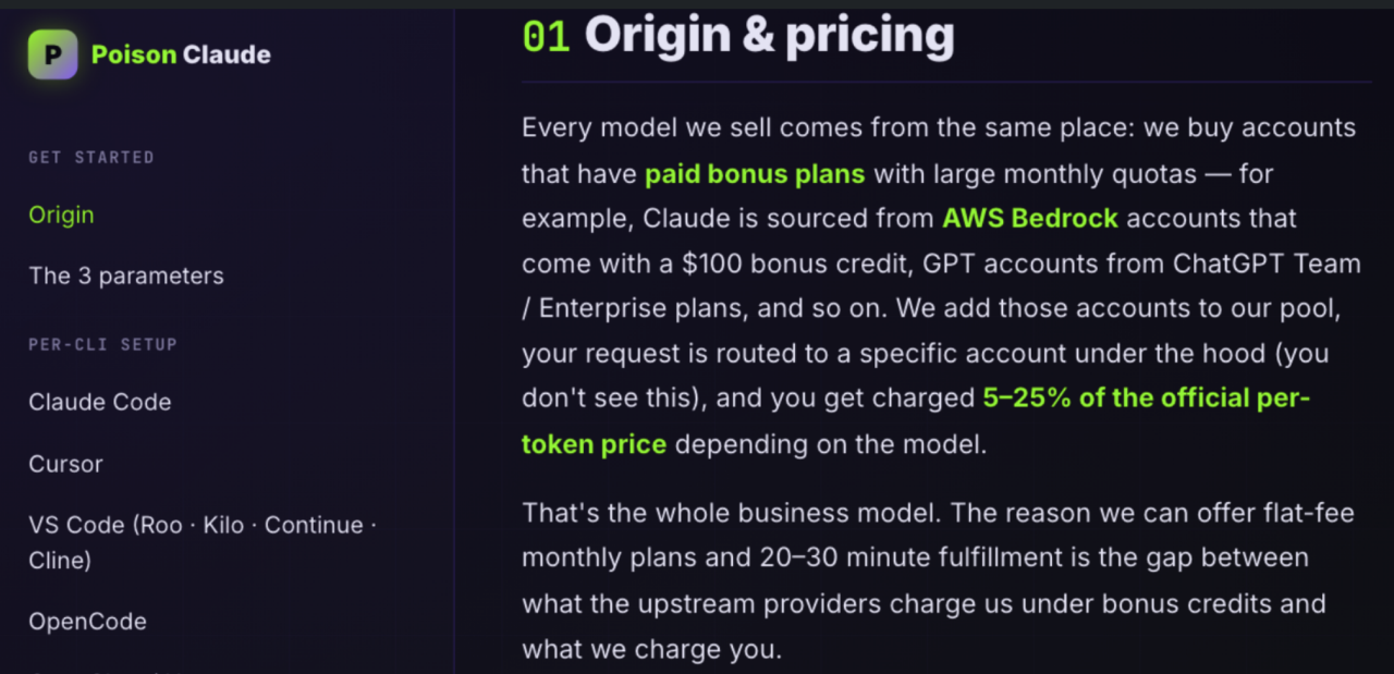 Poison Claude claims it can offer significantly cheaper access to Anthropic’s models due to “bonus credits” that come from buying accounts.