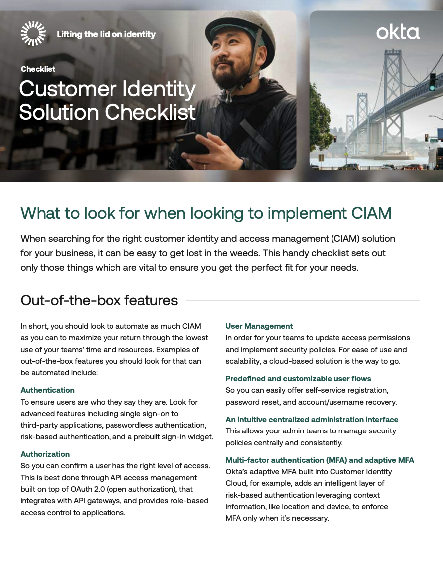 Customer Identity Solution Checklist
