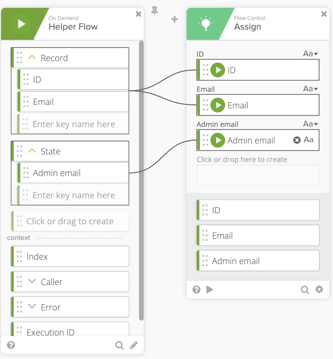 Okta Workflows interface showing an "On Demand Helper Flow" card connected to an "Assign" card.