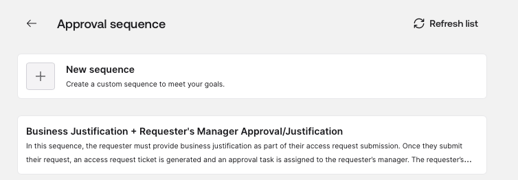 Screenshot of an approval sequence configuration interface in a web application. 