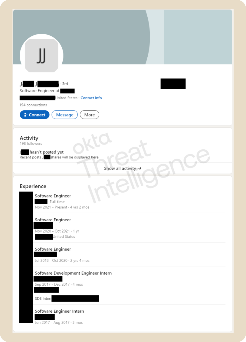 Figure 1. JJ’s claimed LinkedIn profile