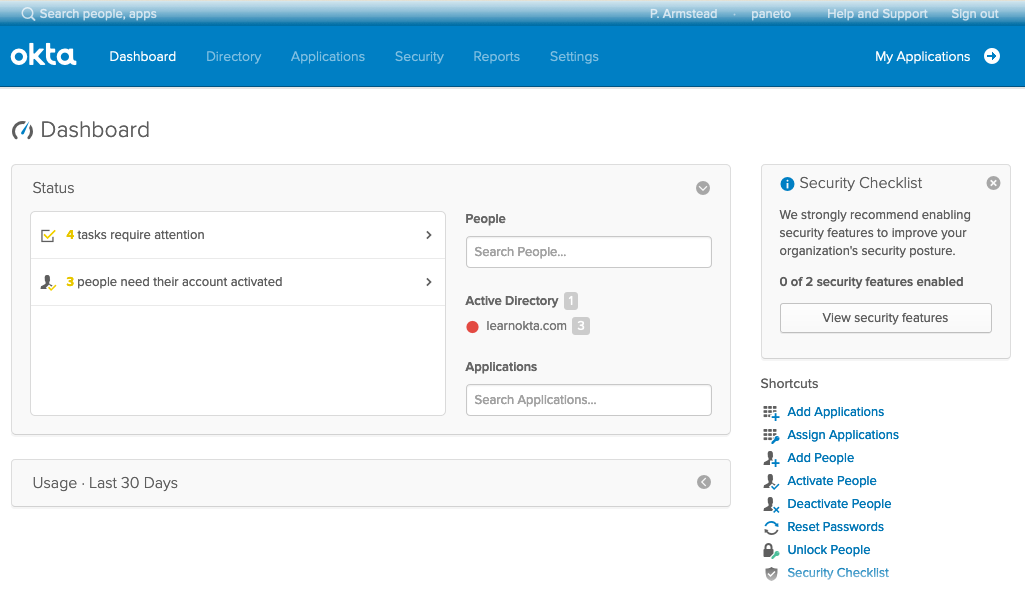 okta administrator console