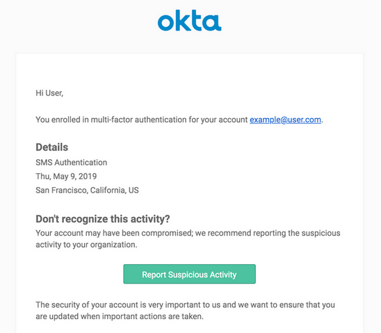 Okta UserInsight reporting email