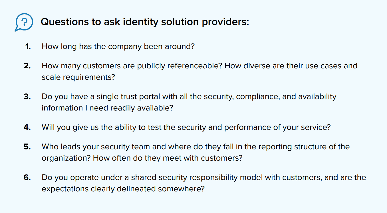 Questions to ask identity solution providers