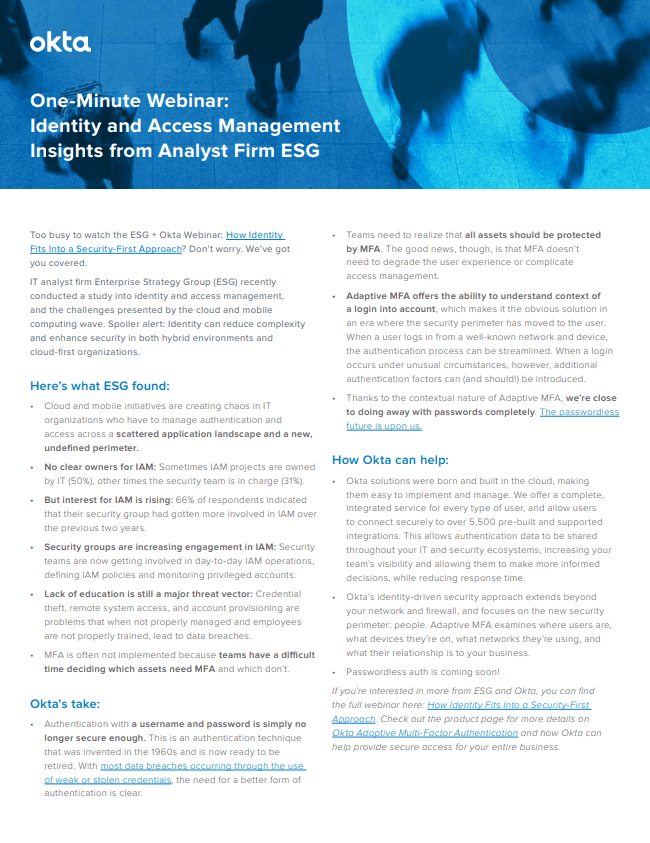 One Minute Webinar: Identity and Access Management PDF thumbnail image.