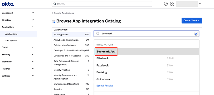 検索ボックスに「Bookmarkと入力し