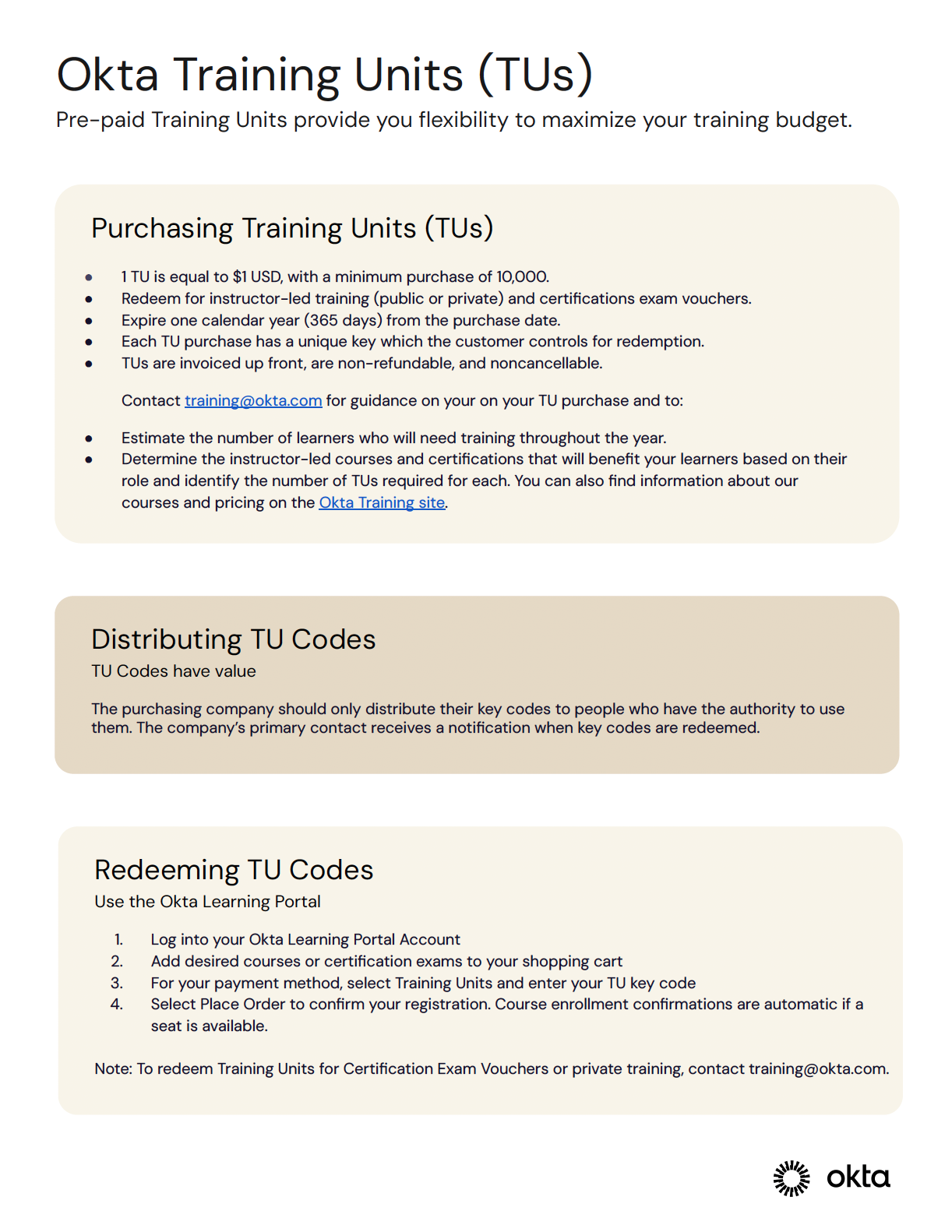 Okta Training Units Datasheet