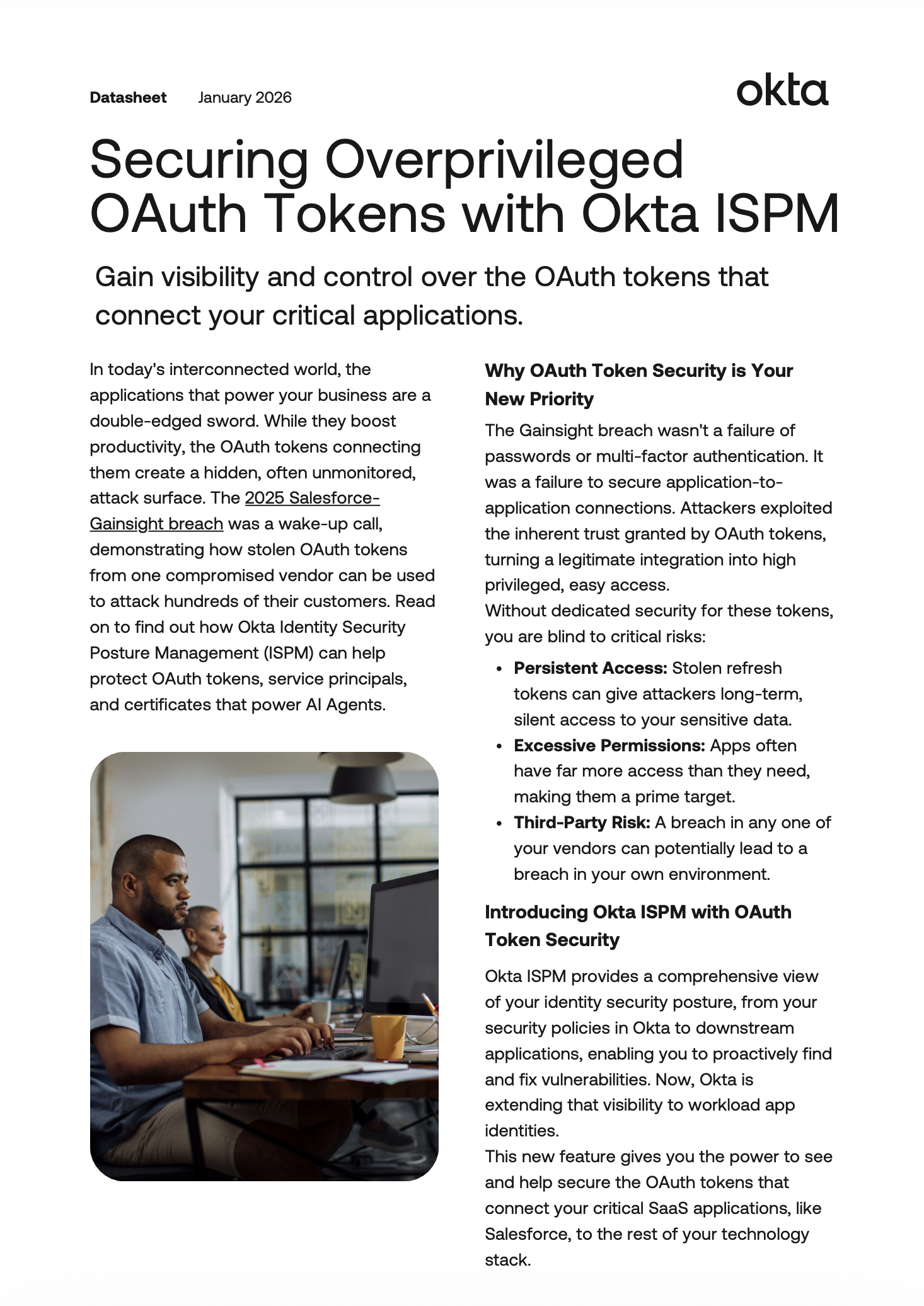 Okta ISPM datasheet on OAuth token security.