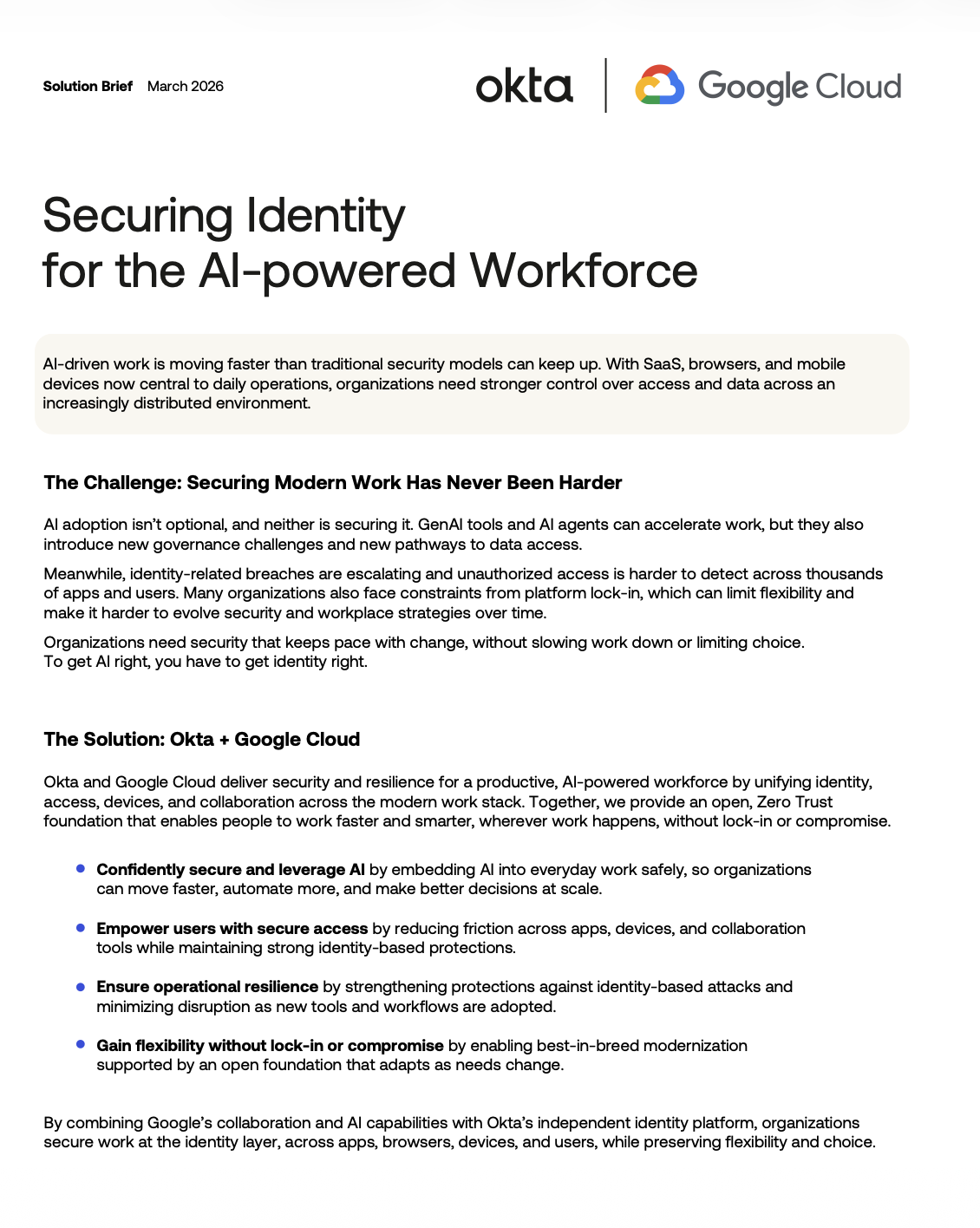 Thumbnail image for the Okta and Google Cloud partnership document.