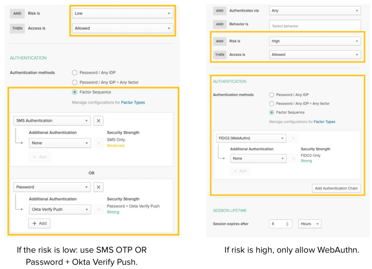 Combine Risk-Based Authentication with a specific factor type in Okta
