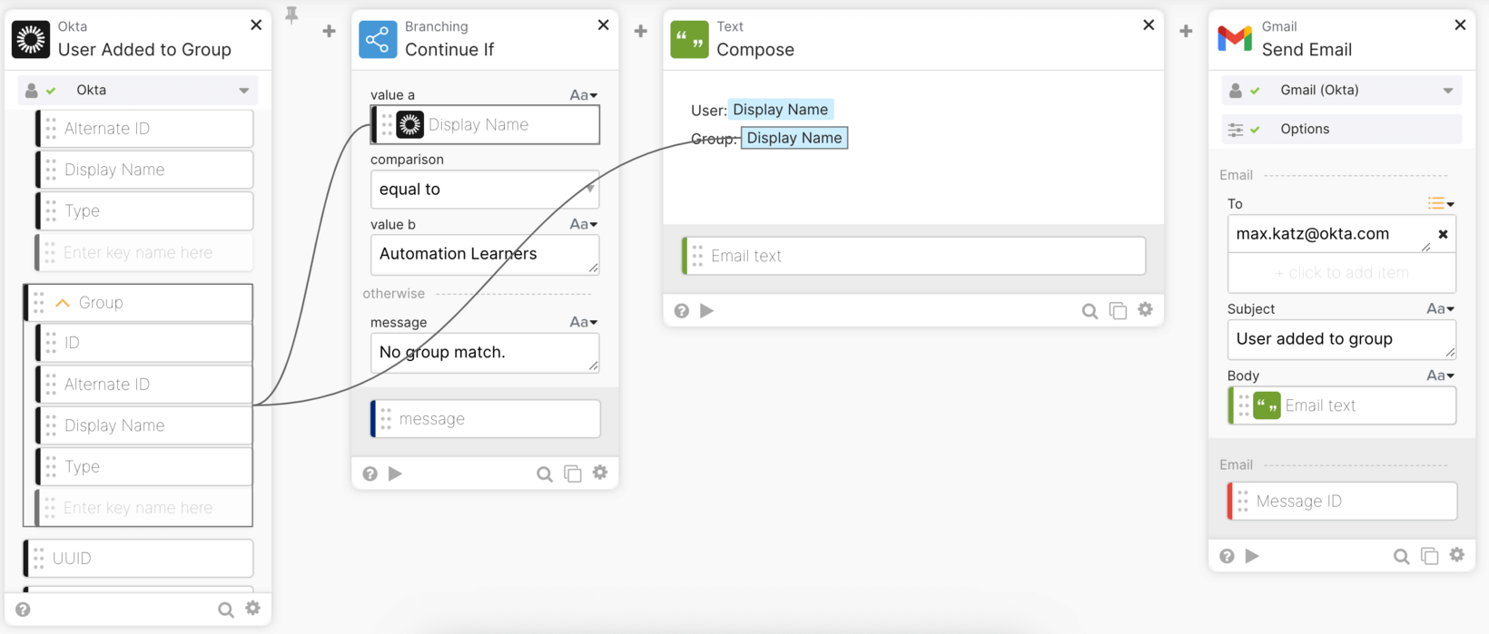 User added to a group with group check flow.