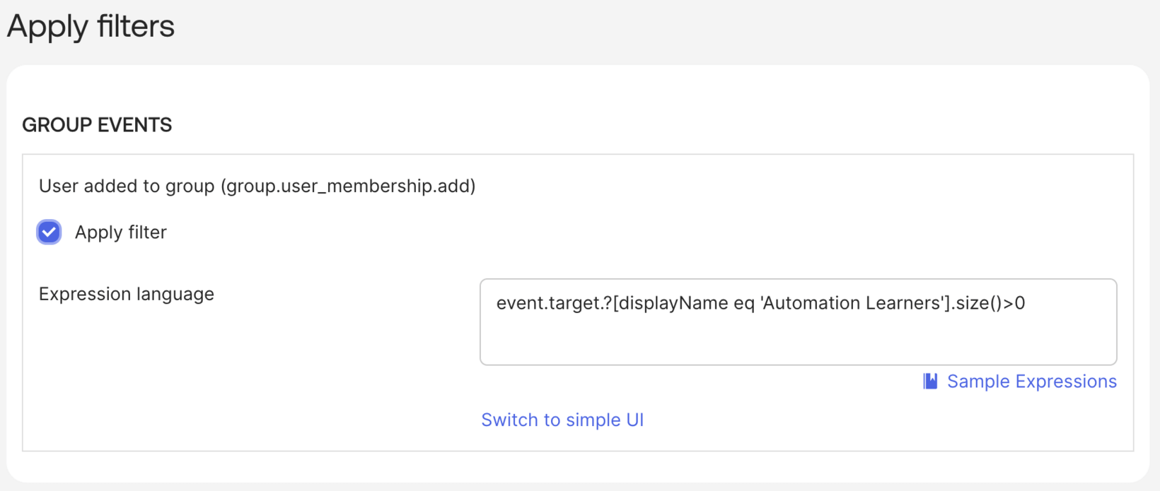 Event Hook filter advanced editing.