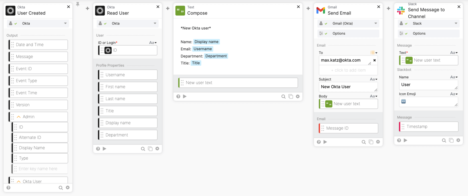 Notify when a user is created in Okta.